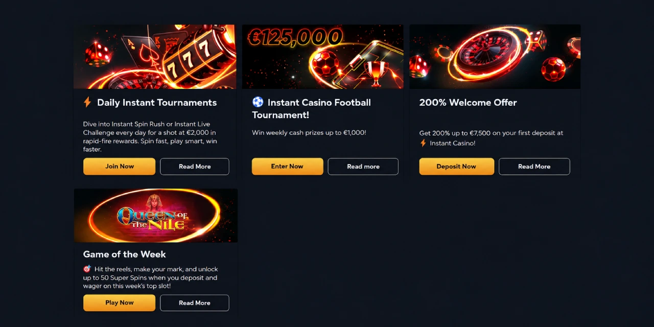 Instant Casino kampagner velkomstbonus turneringer ugens spil Danmark