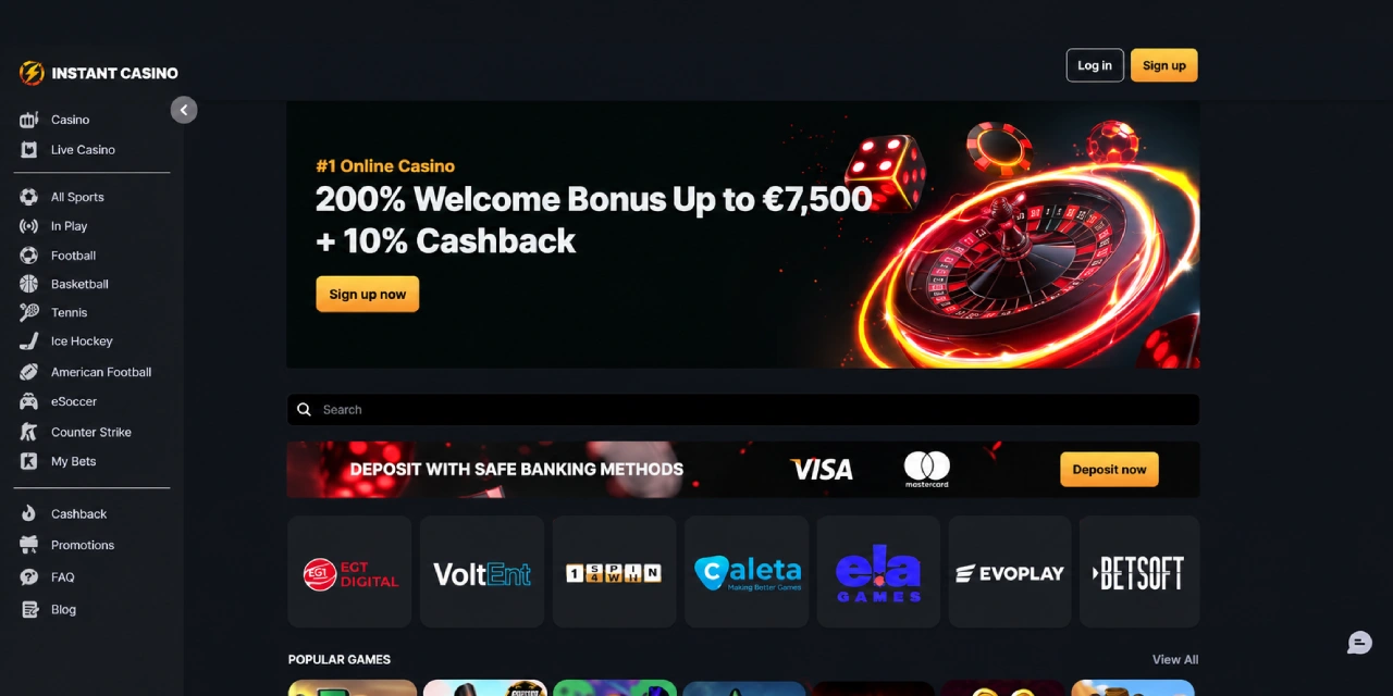 Instant Casino velkomstbonus cashback spillemaskiner og betalingsmetoder Danmark